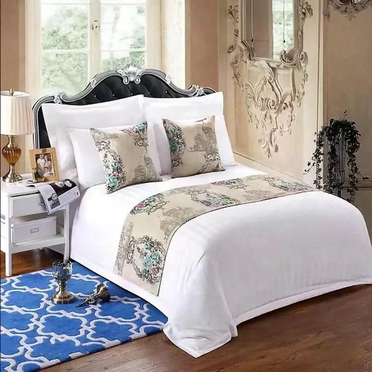 Queen size lençol de algodão equipado folha de cama do hotel de luxo 3 centímetros tarja rainha
