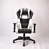Chaise de bureau pivotante ergonomique en cuir noir et blanc, style course, grande taille, pour gaming