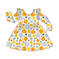 Robes pour bébés filles en bambou et élasthanne à manches longues, douces, à fleurs, tourbillonnantes, une pièce, respirantes, à volants, pour tout-petits