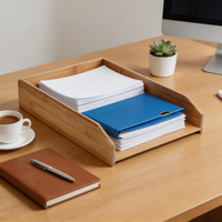 Boîte de rangement de documents de bureau classique empilable en bambou avec plateaux d'organisation et de rangement pour le bureau à domicile et l'organisation du bureau