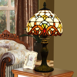 Lampu meja Tiffany antik gaya seni lampu meja teratai logam dasar kaca berwarna kap lampu ramah lingkungan fleksibel daya AC - Product Image 3