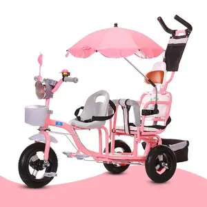 Triciclo para bebés gemelos, bicicleta de tres ruedas para niños, triciclo de Metal