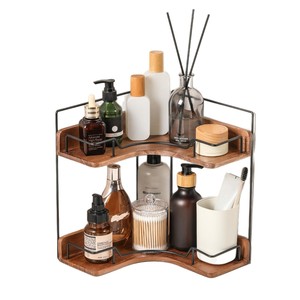 Wooden <b>Corner</b> <b>Shelf</b> 10x4x10 Inch 2 Tier <b>Corner</b> Mounted Bathroom Storage Rack For Cosmetic And Kitchen Organization - Product Image 2