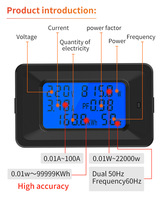 Pengukur Daya AC Digital Voltmeter & Ammeter 100A Fase Tunggal AC110-250V Panel Layar LCD Monitor Daya Aktif Watt