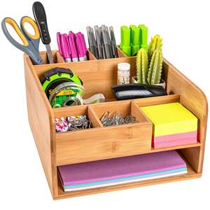 Perfect Decor <b>Desk</b> Organization Bamboo <b>Desk</b> <b>Organizer</b> with <b>File</b> <b>Organizer</b> for Office Supplies Storage Multiple Compartments - Product Image 1