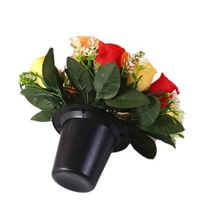 Flores Artificiales de Plástico, 12 <span class=keywords><strong>Rosas</strong></span>, Juego de Plantas en Maceta con <span class=keywords><strong>Rosas</strong></span> <span class=keywords><strong>Rojas</strong></span> para Cementerio, Memorial o Aniversario - Product Image 6