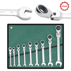 Wholesale 9pcs Ratchet Combo Wrench Set Flex Head Open/Ring CRV <b>Spanner</b> Set with Storage Pouch - Product Image 6