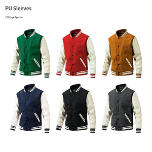 Giacca da Baseball <span class=keywords><strong>Varsity</strong></span> Unisex Autunnale con Maniche in PU, Monopetto con Bottoni a Pressione, 100% Poliestere, Stampa Personalizzata OEM - Product Image 1
