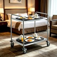 Chariot de cuisine à 2 niveaux sur mesure en acier inoxydable avec roulettes pour restaurant
