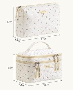 Large Capacity Aesthetic Cotton Quilted Makeup Bag Cute Floral Women Girls Portable Travel Cosmetic Bag Toiletry Bag Pouch - Product Image 2