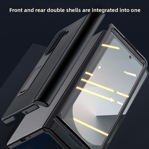Coque de téléphone en cuir véritable avec protection de charnière, support invisible et protection anti-chute, compatible avec Samsung ZFold6/W25 - Product Image 1