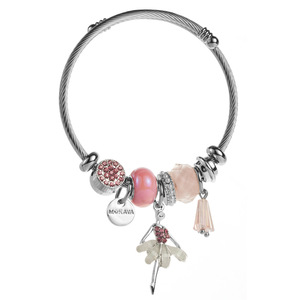 <span class=keywords><strong>Pulsera</strong></span> Panjia Dora de Acero Inoxidable Plateado <span class=keywords><strong>con</strong></span> Exquisito Patrón Geométrico <span class=keywords><strong>con</strong></span> Incrustaciones de Diamantes para Regalo <span class=keywords><strong>con</strong></span> Dije de Mariposa, Oso y Bailarina - Product Image 5