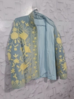 Veste courte matelassée d'hiver en velours, faite main, tricotée, broderie florale, respirante, écologique, col rond, ouverte sur le devant