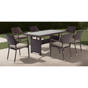 Ensemble table et chaises <span class=keywords><strong>de</strong></span> salle à manger <span class=keywords><strong>en</strong></span> rotin pour l'extérieur Chaises <span class=keywords><strong>de</strong></span> salle à manger empilables avec accoudoir Cadre durable <span class=keywords><strong>en</strong></span> rotin naturel et <span class=keywords><strong>aluminium</strong></span> - Product Image 4