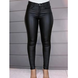 Jean skinny <span class=keywords><strong>noir</strong></span> taille haute pour <span class=keywords><strong>femme</strong></span>, extensible, effet brillant et ciré, coupe ajustée, longueur complète, cinq poches, style urbain classique - Product Image 1