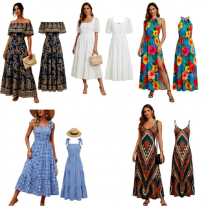 Vestidos de Verano con Textura Arrugada y Cuello en V para Adultos, Atuendo Diario para Mujer, Patrones Surtidos, Venta al por Mayor, Envío Combinado, Modelo 2026.4 CN - Product Image 1