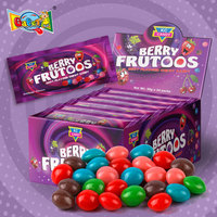 Skittle-s type zure suikergoedgecoate kauwgom snoepjes, op maat gemaakte OEM private label gemengde fruit smaken, BRC ISO fabriek, 30g bulk groothandel