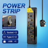 Multiprise UK 13A avec interrupteurs indépendants, noire, ports USB Type-C en option