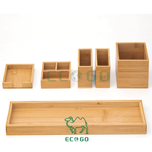 Conjuntos de accesorios de baño de madera de bambú natural de 6 piezas de alta calidad al por mayor para encimera juego de bandeja de tocador Baño - Product Image 1