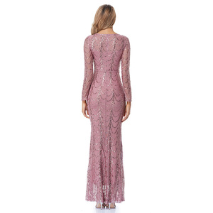 Elegante Vestido de Noche Estilo Sirena con Mangas Largas, Lentejuelas, Cuello Redondo, Capa Transparente, Corte Ajustado, Vestido Formal para Fiesta, Estilo Europeo - Product Image 2