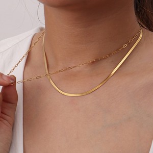 18K PVD Gold Plated Stainless Steel Double Layer Snake Bone and Paperclip <b>Chain</b> Necklace | Fashion Jewelry for Women - Product Image 2