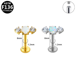 Titanium Alloy <b>Opal</b> Ear Bone <b>Studs</b> Prong Setting Women's Fashion Piercing Jewelry Party <b>Earrings</b> Geometric Heart Shape - Product Image 5