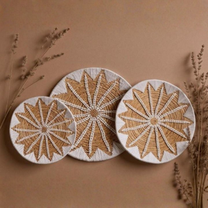 Set of 3 Bohemian Seagrass Wall Baskets Round Woven Wall Plates <b>Star</b> Mandala Handmade Rustic Home <b>Decor</b> - Product Image 1