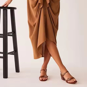 Chất Lượng Cao Thời Trang Sexy Của Phụ Nữ PU Da Vuông Toe Mở Toe Cao Gót Dép Màu Đỏ Cho Phụ Nữ - Product Image 6