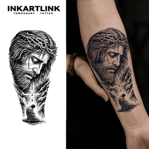 INKARTLINK - Tatuaje Temporal Personalizado <span class=keywords><strong>de</strong></span> Jesús con Corona <span class=keywords><strong>de</strong></span> Espinas, Resistente al Agua, <span class=keywords><strong>de</strong></span> Larga Duración (1-2 Semanas), Tinta Jagua - Product Image 1
