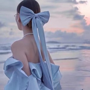 Sky Blue Silk Bow Hair Clip Bridal Headpiece Elegant Women's Hair Accessory Winter 2022 - Product Image 2