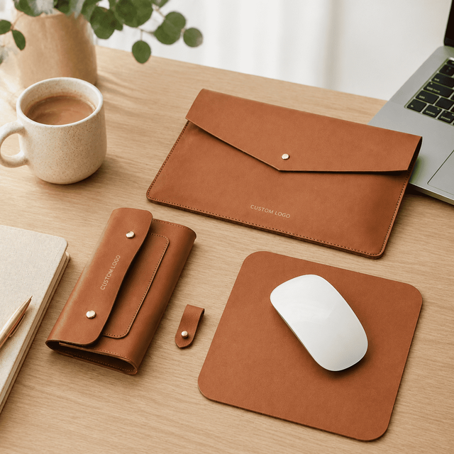 Custom PU Leather Laptop Sleeve Set With Accessory Pouch Mouse Pad Laptop Organizer Office Accessories Set