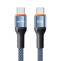 Kabel USB C ke USB C 60W Biru dengan Jalinan Kain, Kabel Pengisi Daya Tipe C untuk Ponsel, Tablet, Laptop, Mobil, dan Perjalanan