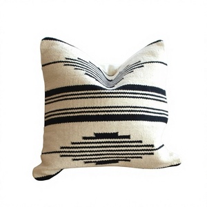 Housse de coussin carrée bohème rayée en lin et coton, amovible et lavable, avec fermeture enveloppe, décorative - Product Image 1