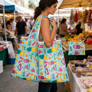 Sac fourre-tout en polyester recyclé, pliable et réutilisable, respectueux de l'environnement, avec impression personnalisée pour le rangement et les courses, <span class=keywords><strong>taille</strong></span> extra large - Product Image 1