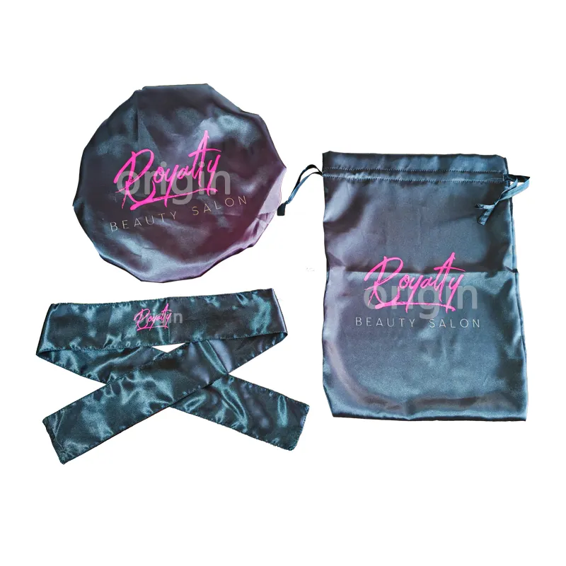 Design Your Logo Silk Satin Soft Bonnet Edge Wraps Frontal Scarf Sew Woven Labels Reversible Custom Bonnets