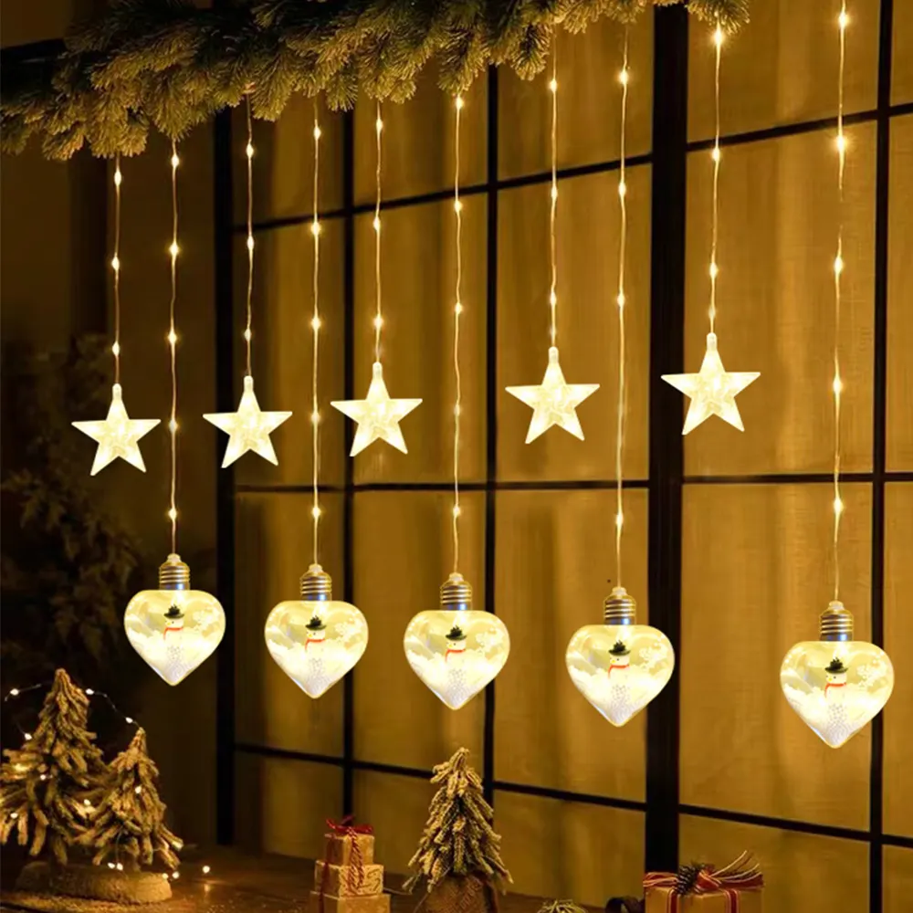 2023 다채로운 별 징글 벨 순록 LED 창 문자열 빛 메리 크리스마스 트리 커튼 빛 크리스마스