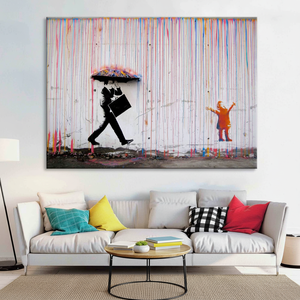Printed Canvas: Banksy Rain Wall Art, Abstract Umbrella Decor,1P-Gallery <b>Wrapped</b> - Product Image 3