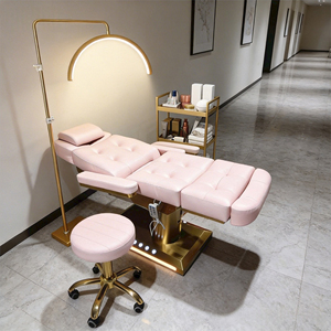 Table de massage électrique pour <span class=keywords><strong>cils</strong></span>, lit de beauté avec base dorée en acier inoxydable, chaise de beauté OEM, table de massage électrique pour spa, salon de beauté, soins du visage et <span class=keywords><strong>cils</strong></span> - Product Image 6