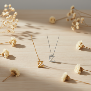 Collana con Ciondolo a Z in Oro e Argento, Catena Minimalista a Serpente in Acciaio, con Cristalli e Strass Incastonati, Unisex - Product Image 3