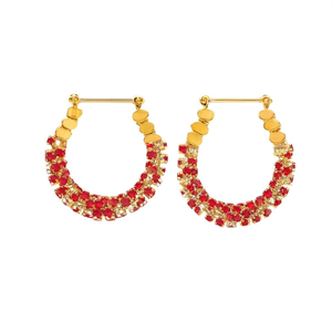 Orecchini a Cerchio Placcati in Oro 22k con Cristalli e Strass, Gioielli Trendy da Festa per Donne - Product Image 1