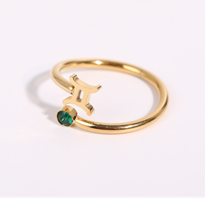 Anillo de Acero Inoxidable con Zirconia y Baño de Oro de 18K, Joyería de Moda para <span class=keywords><strong>Mujer</strong></span>, Piedra de Nacimiento del Zodiaco - Product Image 4