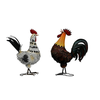 Statue de coq de jardin de style antique en métal, ornement d'extérieur pour patio et jardin, œuvre d'art en fer peint avec support