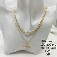 Collier double chaîne réglable XUPING en alliage de cuivre plaqué or avec croix superposée et perles d'imitation pour femme, vente en gros