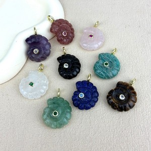 Pendentif en coquille de <span class=keywords><strong>nautilus</strong></span> sculptée, pierre précieuse naturelle avec pavé de CZ, charme en spirale en améthyste/amazonite/quartz <span class=keywords><strong>rose</strong></span> - Product Image 5