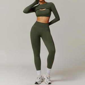 ODM ODM all'ingrosso set di abbigliamento attivo da <span class=keywords><strong>palestra</strong></span> vestiti da <span class=keywords><strong>donna</strong></span> 2 pezzi manica lunga maglietta Yoga leggingsset da <span class=keywords><strong>donna</strong></span> set da Fitness da <span class=keywords><strong>palestra</strong></span> - Product Image 6