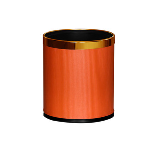 Sailu Double Layer Trash Can 10L Cylindrical Orange Gold Ring Indoor Hotel Home Use - Product Image 5
