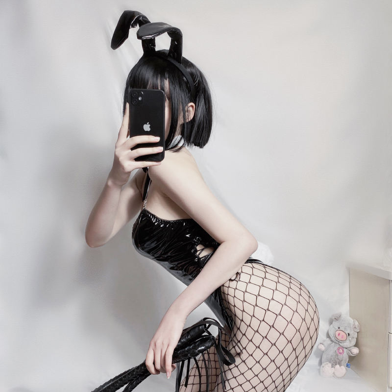 Newly designed super sexy bunny girl role-playing leather one-piece pajamas set