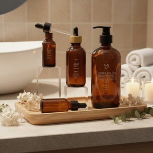 Stocked 4oz 8oz 16oz 250ml 500ml Recycled <b>Empty</b> Hotel Clear Amber Glass Boston Shampoo <b>Bottle</b> With Pump Head - Product Image 1