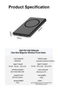Batterie externe tendance 2026, mince, en métal, à charge <span class=keywords><strong>rapide</strong></span>, magnétique, <span class=keywords><strong>sans</strong></span> fil, format carte de crédit, compatible iPhone 16 (OEM) - Product Image 5