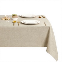 Nappe rectangulaire beige unie en polyester aspect lin, lavable, imperméable, moderne, enduite, résistante aux taches, 135x160cm, pour salle à manger